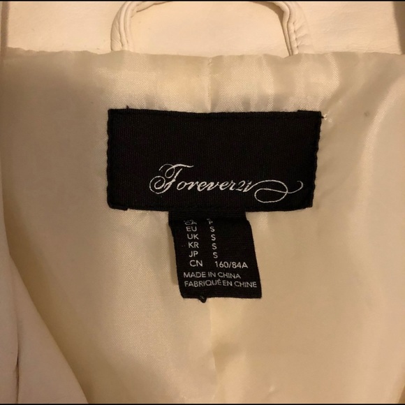 Forever 21 Faux Leather Off White Jacket Small Casual Dress Up Ivory Silver - Picture 7 of 8
